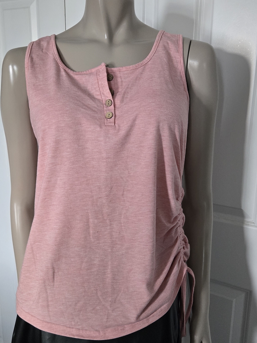 Sleeveless Henley Tank with Side Ruched Tie in Dusty Rose
